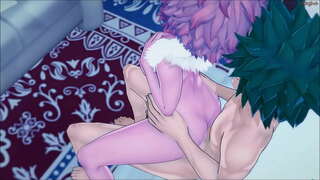 Izuku Midoriya pagkantot sa kanyang magandang team mate Mina laban sa isang pader - MHA Hentai.